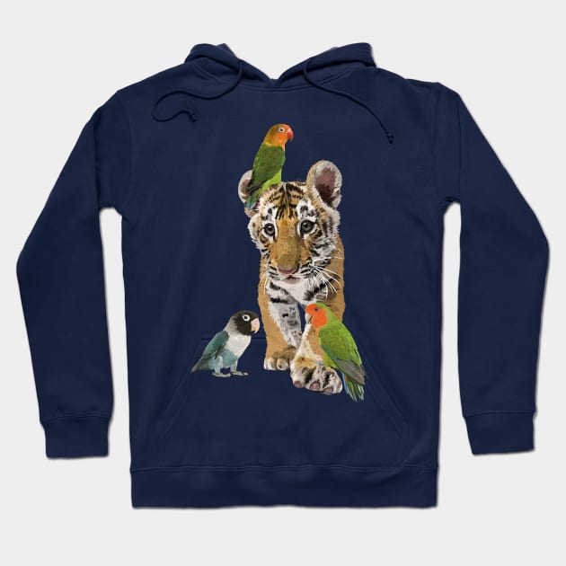 Bengal tiger and parrots Hoodie by obscurite